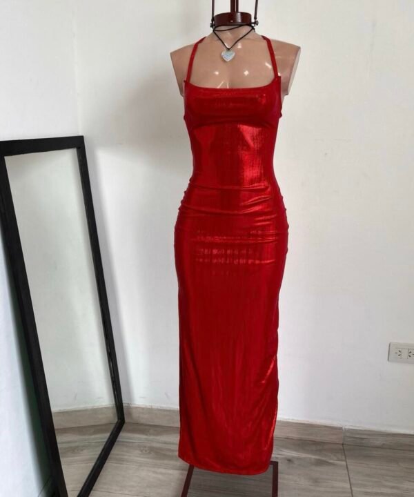 Vestido metalizado largo
