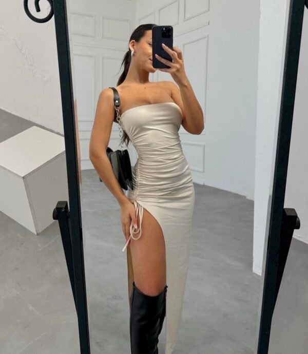 Vestido largo frunce