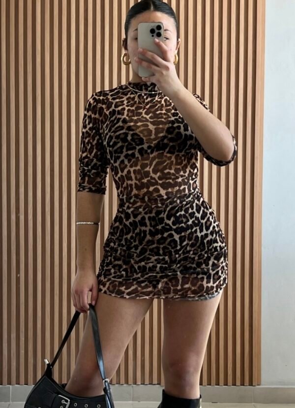 Vestido microtull animal print